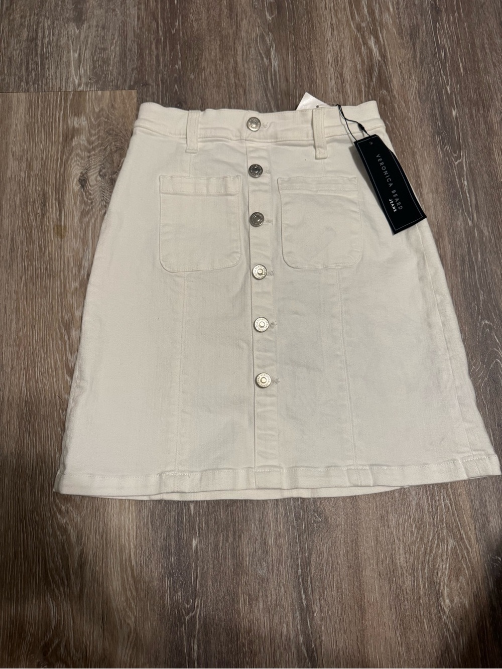 Veronica Beard Jeans White Button Front Denim Mini Skirt Size 00 NWT